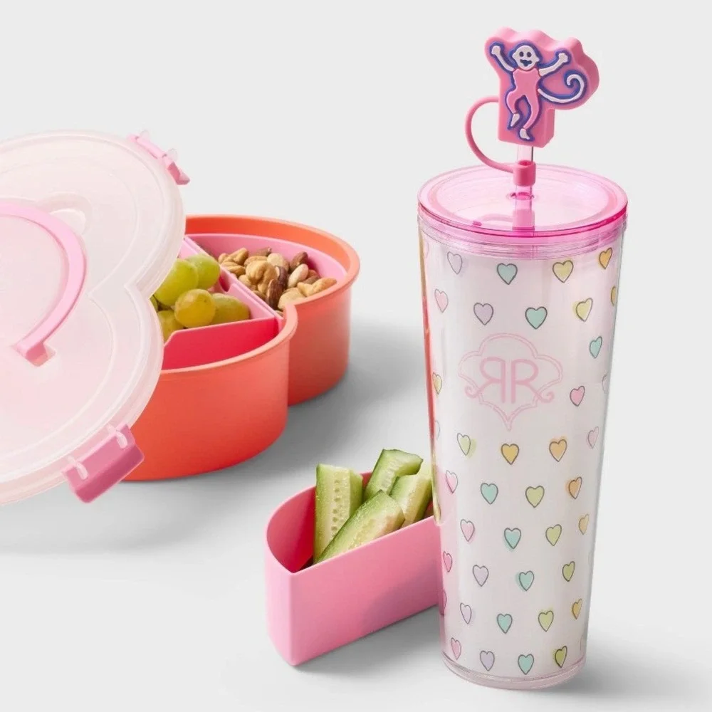 Roller Rabbit x Target Disco Hearts Tumbler Tritan‎ Cup Pink Monkey Topper NWT
